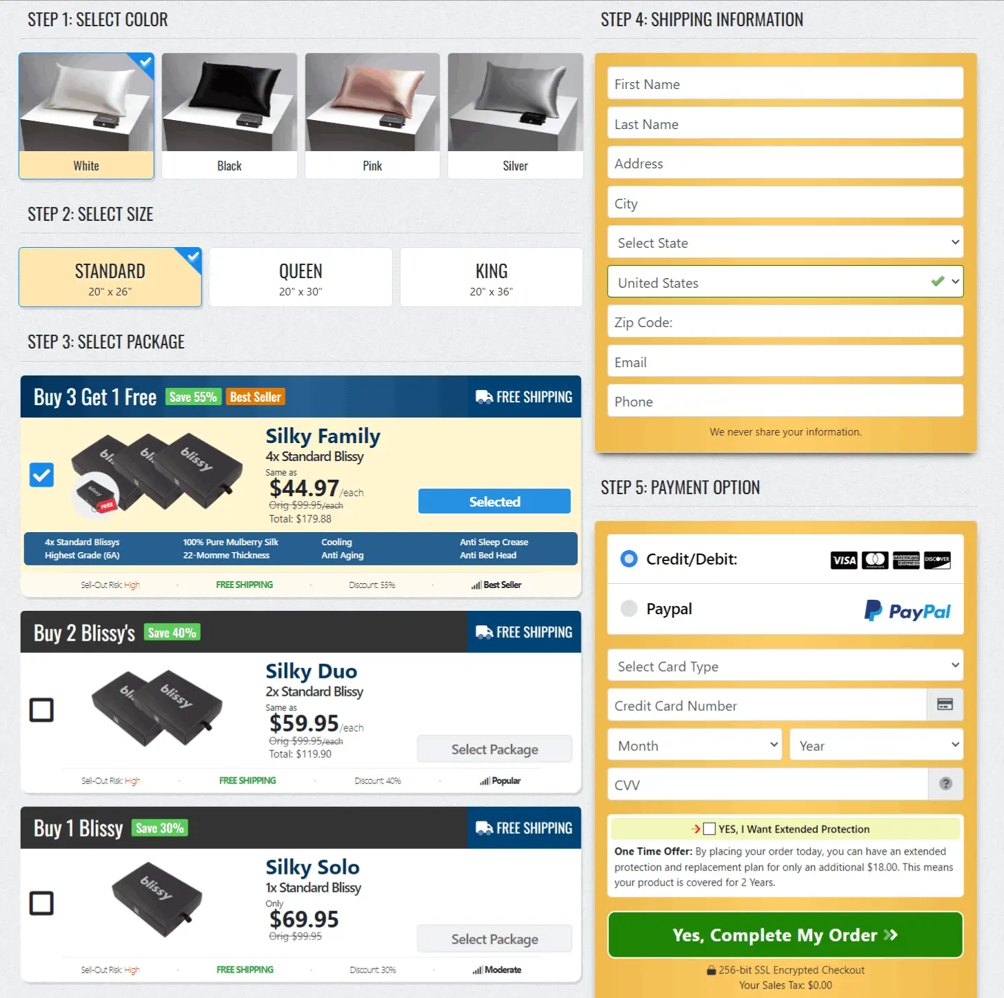 Blissy Pillowcase checkout page